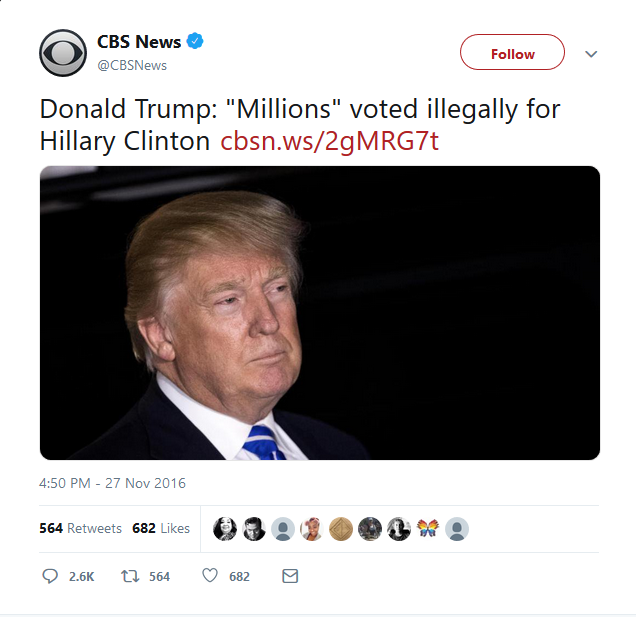 CBS: Donald Trump: "Millions" voted illegally for Hillary Clinton