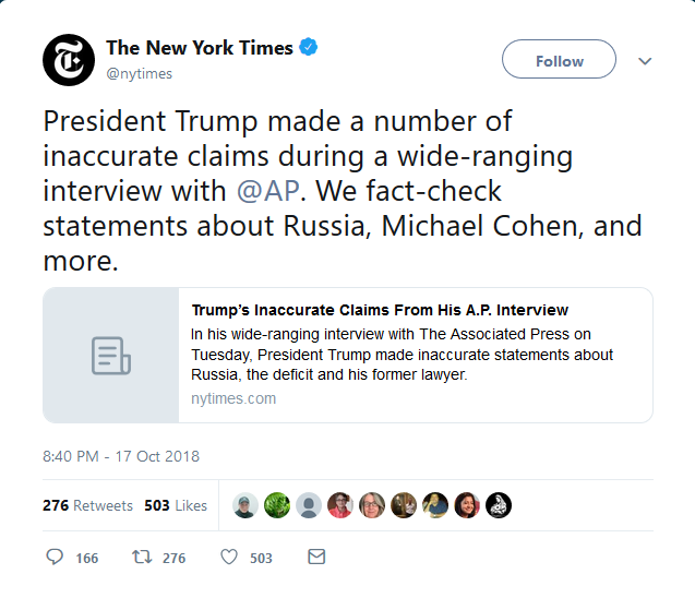 NYT: President Trump made a number of inaccurate claims during a wide-ranging interview with @AP