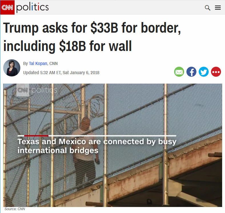 CNN: Trump asks for $33B for border, including $18B for wall