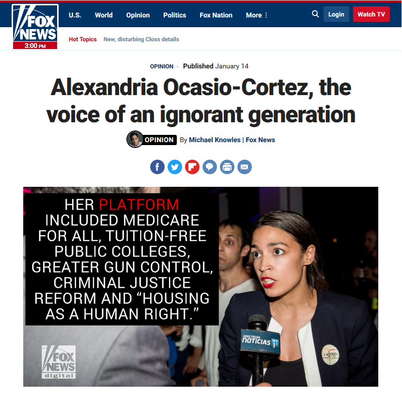 Fox News: Alexandria Ocasio-Cortez, the Voice of an Ignorant Generation