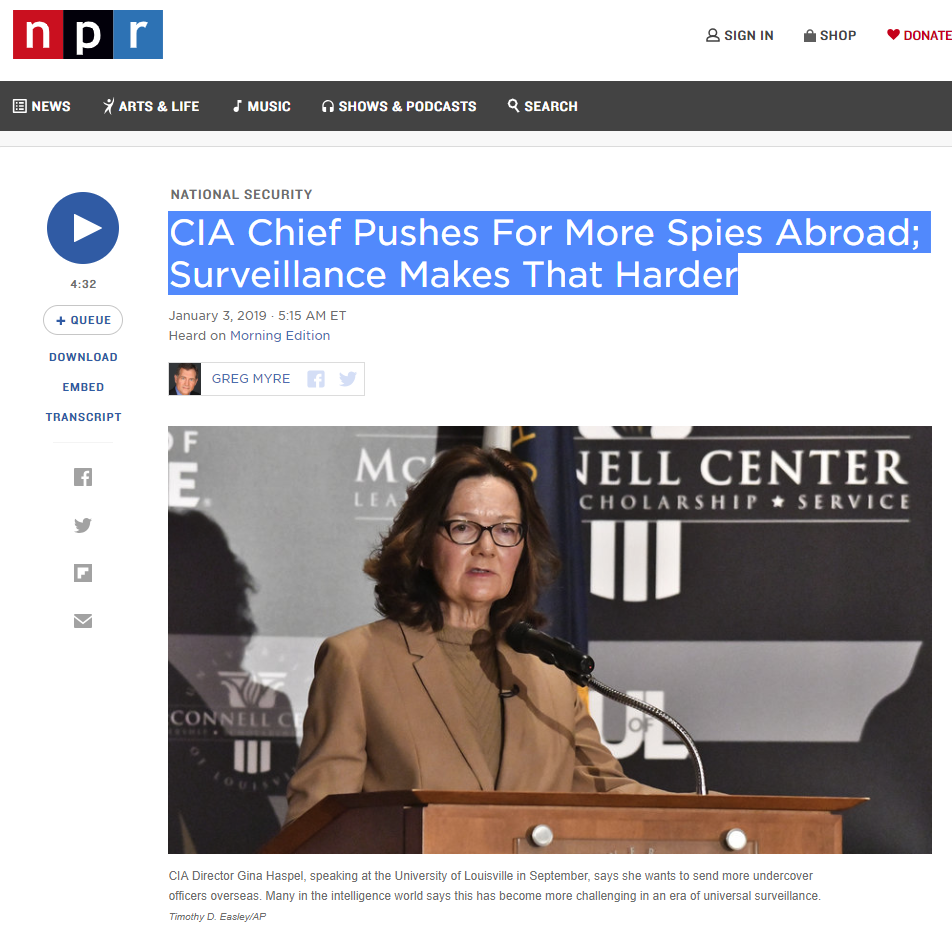 NPR: CIA Chief Pushes For More Spies Abroad; Surveillance Makes That Harder