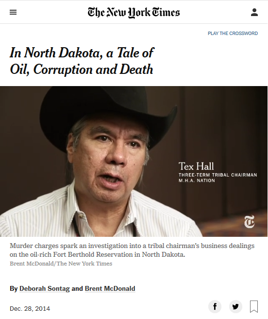 New York Times: In North Dakota, a Tale of Oil, Corruption and Death