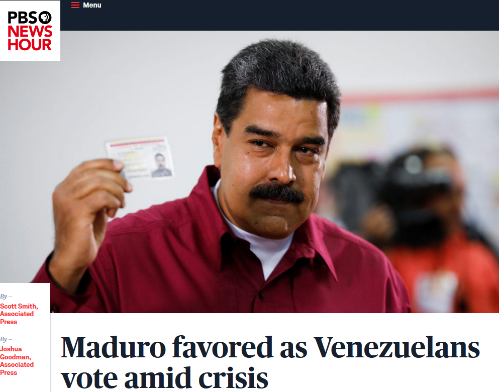 PBS NewsHour: Joshua Goodman, Associated Press Share on Facebook Share on Twitter Maduro favored as Venezuelans vote amid crisis