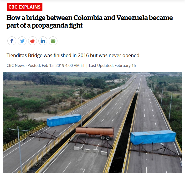 CBC: How a bridge between Colombia and Venezuela became part of a propaganda fight