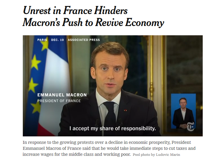 NYT: Unrest in France Hinders Macron's Push to Revive Economy