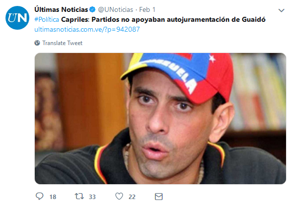 Ultimas Noticias: Capriles: Partidos no apoyaban autojuramentación de Guaidó 