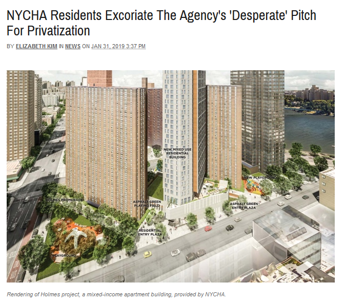 Gothamist: NYCHA Residents Excoriate The Agency's 'Desperate' Pitch For Privatization