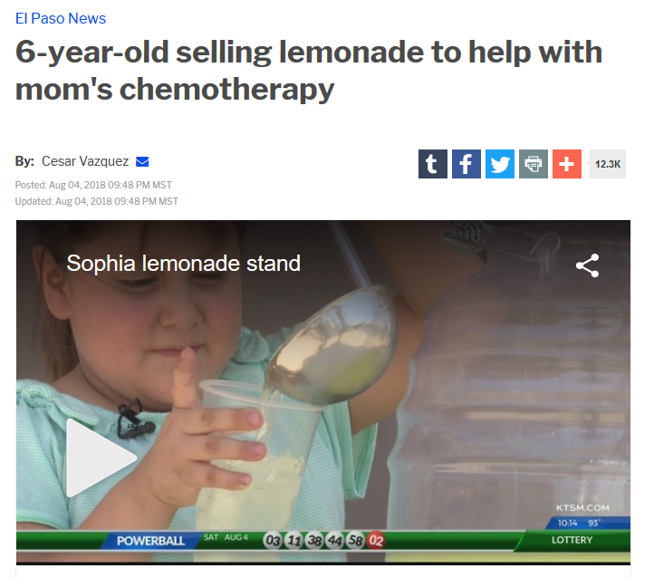 KTSM: 6-Year-Old Selling Lemonade to Help Pay for Mom's Chemotherapy