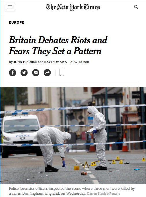 NYT: Britain Debates Riots and Fears They Set a Pattern