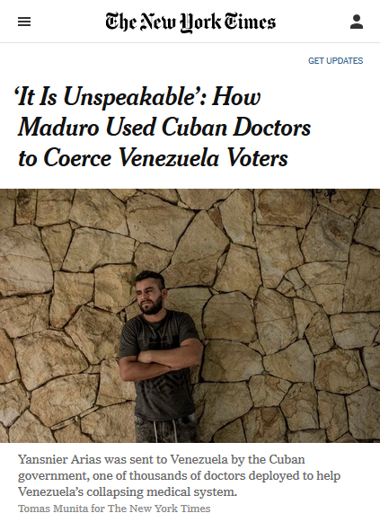 NYT: ‘It Is Unspeakable’: How Maduro Used Cuban Doctors to Coerce Venezuela Voters