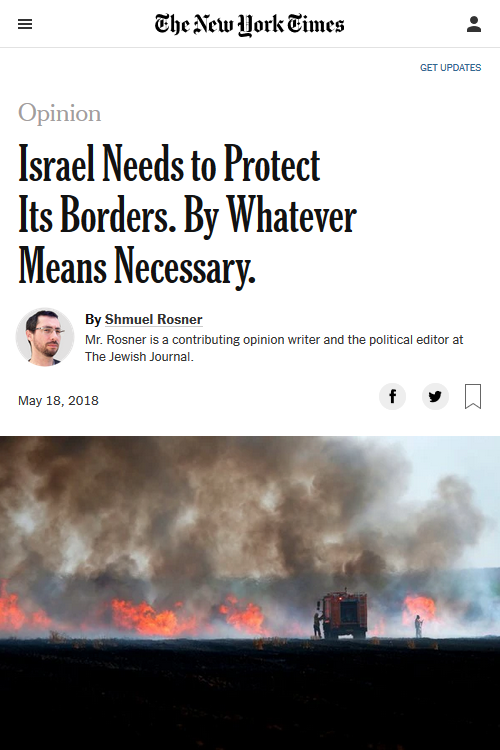 NYT: Israel Needs to Protect Its Borders By Whatever Means Necessary