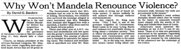 NYT: Why Won't Mandela Renounce Violence?