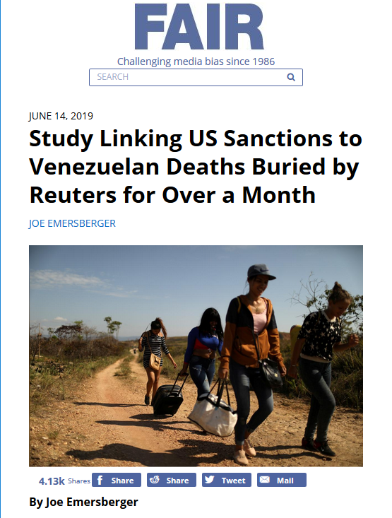 FAIR: Study Linking US Sanctions to Venezuelan Deaths Buried by Reuters for Over a Month