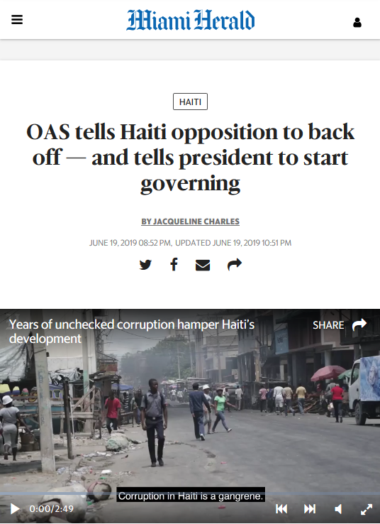 Miami Herald: OAS tells Haiti opposition to back off — and tells president to start governing 