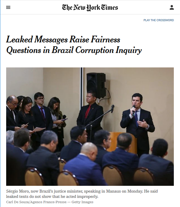 NYT: Leaked Messages Raise Fairness Questions in Brazil Corruption Inquiry