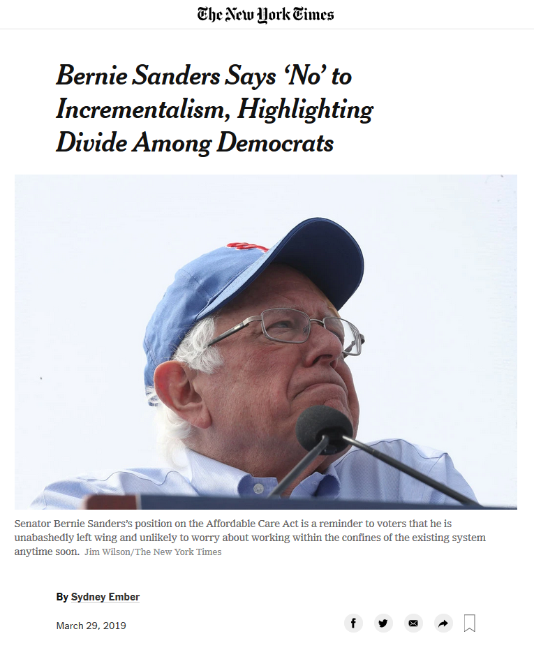 NYT: Bernie Sanders Says ‘No’ to Incrementalism, Highlighting Divide Among Democrats