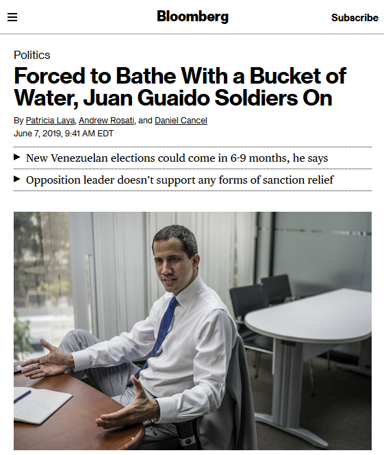 Bloomberg: Forced to Bathe With a Bucket of Water, Juan Guaido Soldiers On