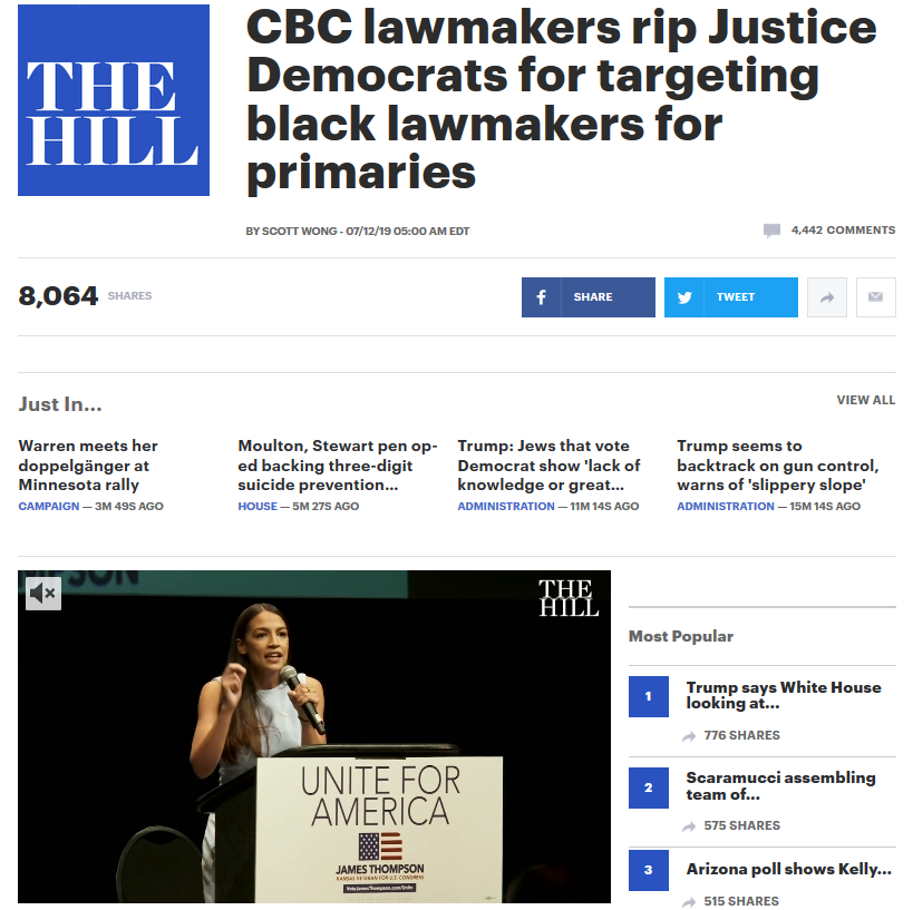 Hill: CBC lawmakers rip Justice Democrats for targeting black lawmakers for primaries