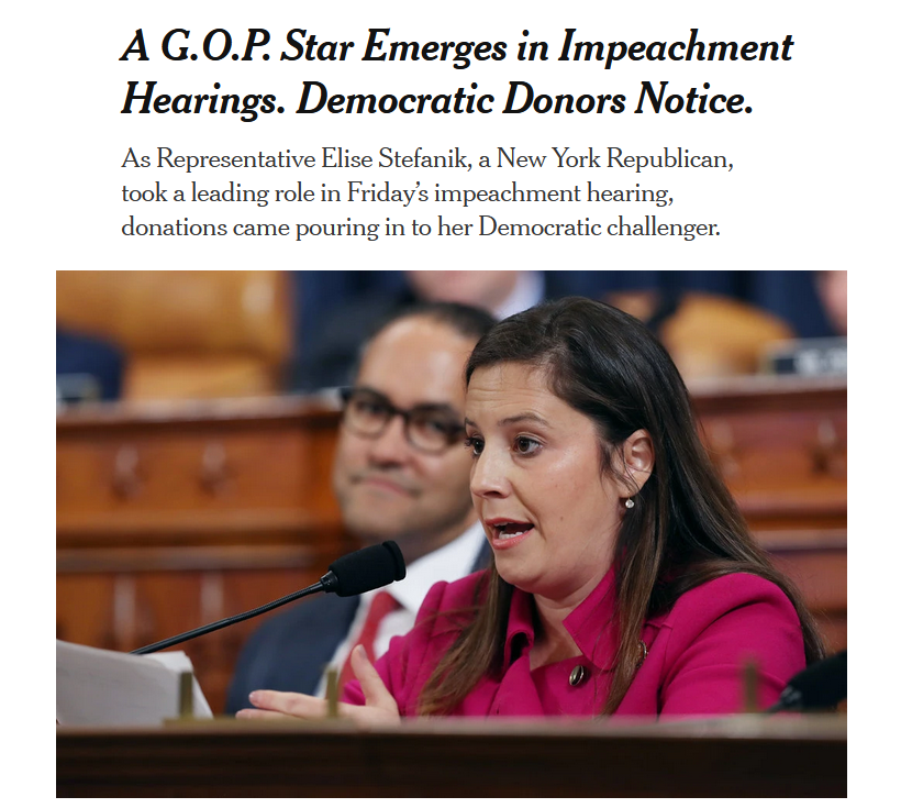 NYT: A G.O.P. Star Emerges in Impeachment Hearings. Democratic Donors Notice.