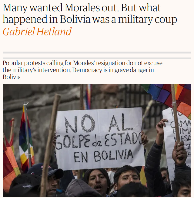 Guardian: Many wanted Morales out. But what happened in Bolivia was a military coup 