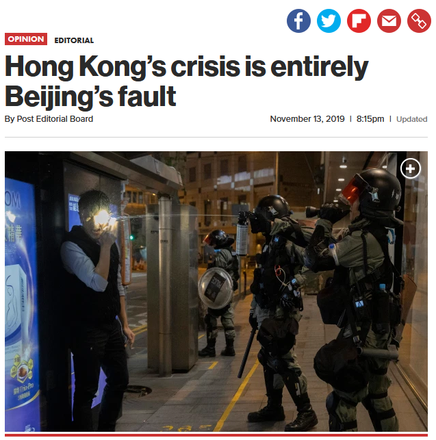 NY Post: Hong Kong’s crisis is entirely Beijing’s fault 
