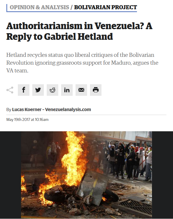 Venezuelanalysis: Authoritarianism in Venezuela? A Reply to Gabriel Hetland 