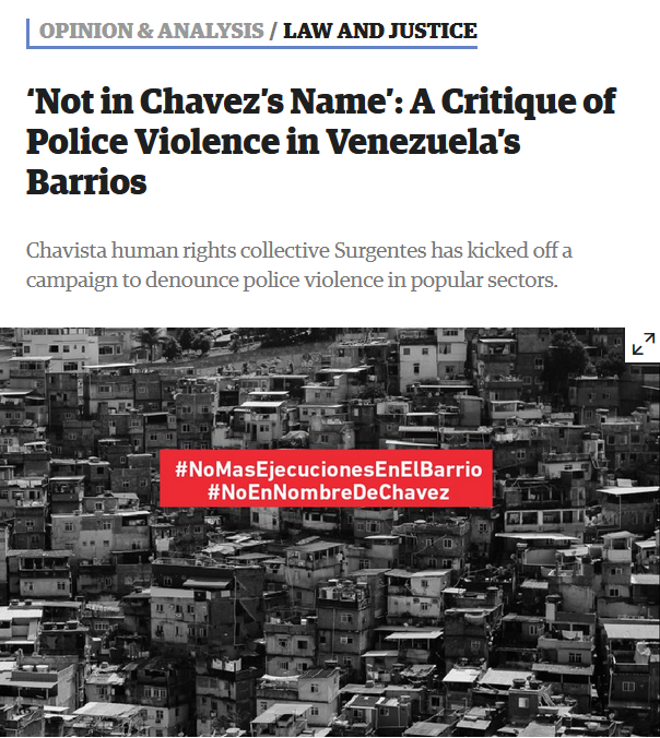 Venezuelanalysis: ‘Not in Chavez’s Name’: A Critique of Police Violence in Venezuela’s Barrios