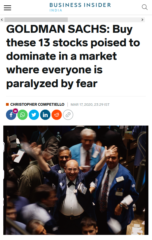 Business Insider: GOLDMAN SACHS: Buy these 13 stocks poised to dominate in a market where everyone is paralyzed by fear