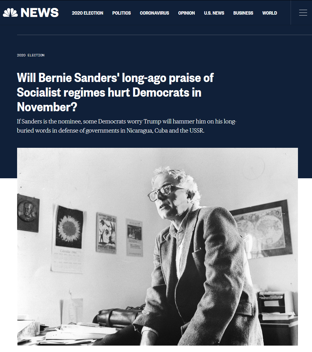 NBC : Will Bernie Sanders' long-ago praise of Socialist regimes hurt Democrats in November?