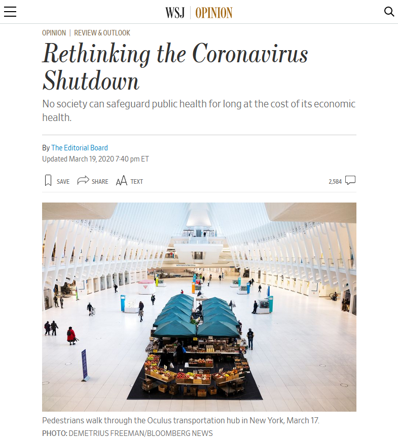 WSJ: Rethinking the Coronavirus Shutdown