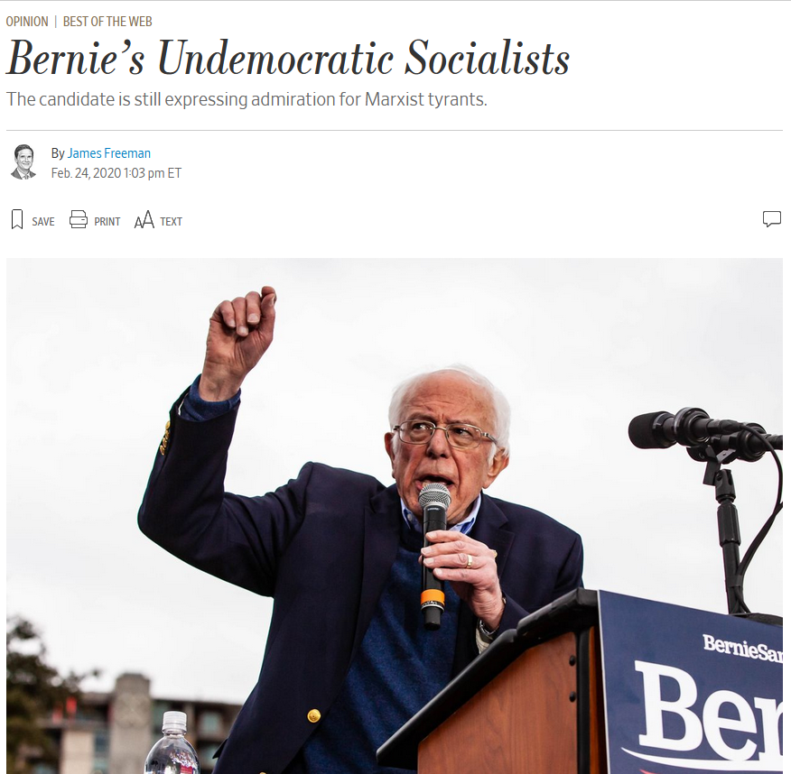 WSJ:: Sanders' Undemocratic Socialists