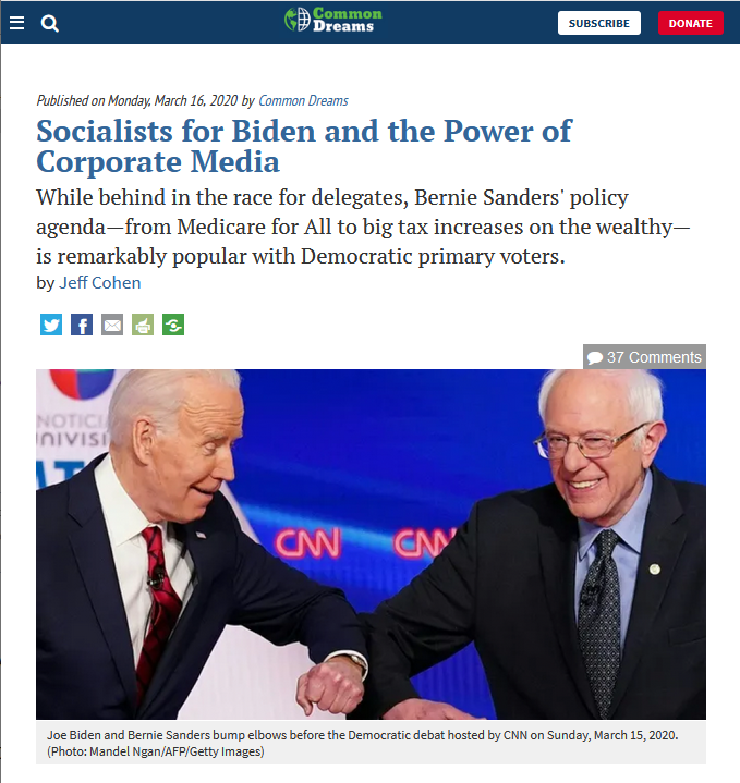 Common Dreams: Socialists for Biden and the Power of Corporate Media