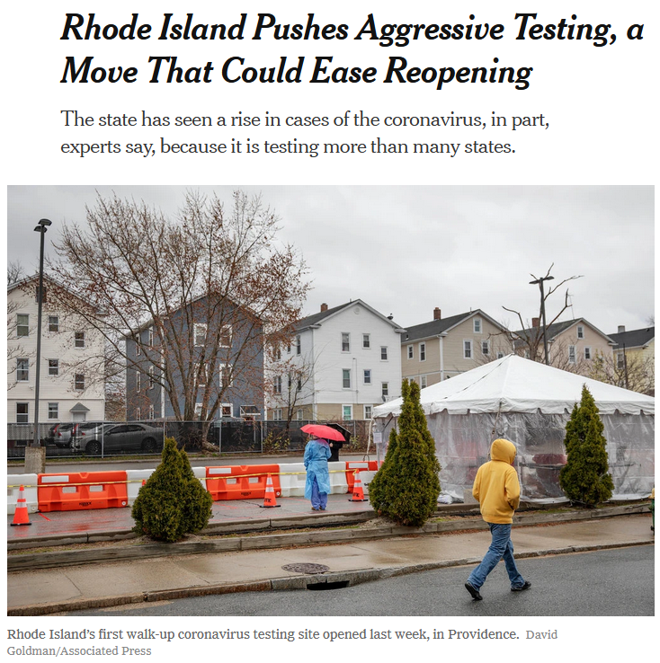 NYT: Rhode Island Pushes Aggressive Testing, a Move That Could Ease Reopening