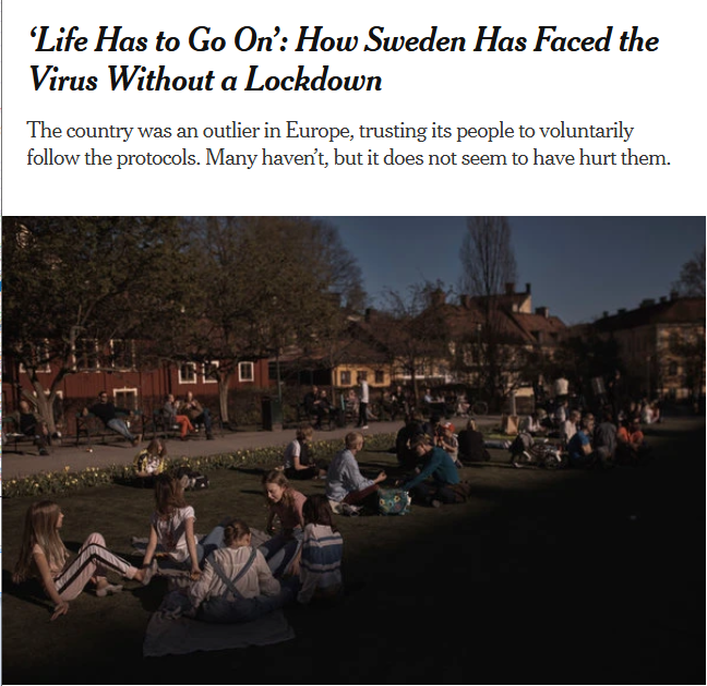 NYT: ‘Life Has to Go On’: How Sweden Has Faced the Virus Without a Lockdown
