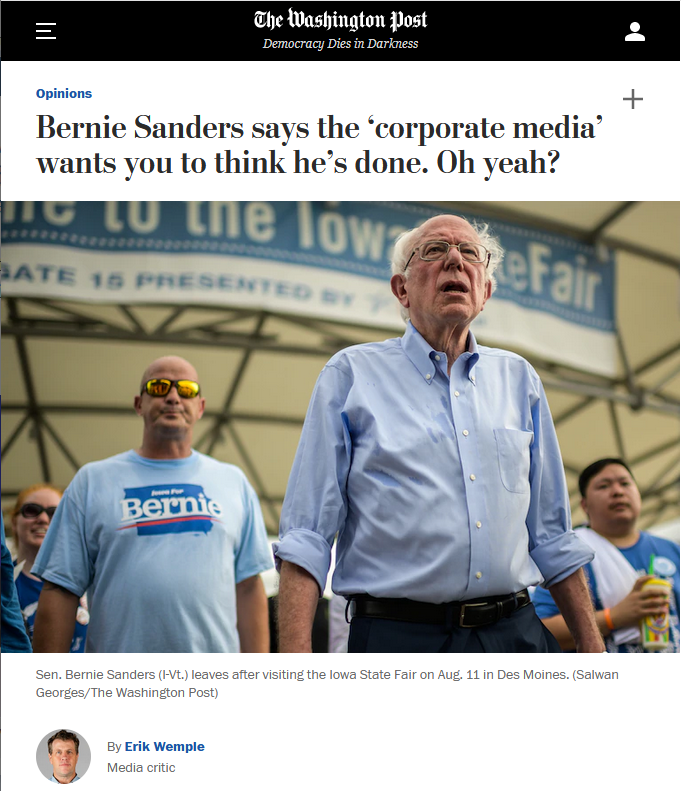 WaPo: Bernie Sanders says the ‘corporate media’ wants you to think he’s done. Oh yeah?