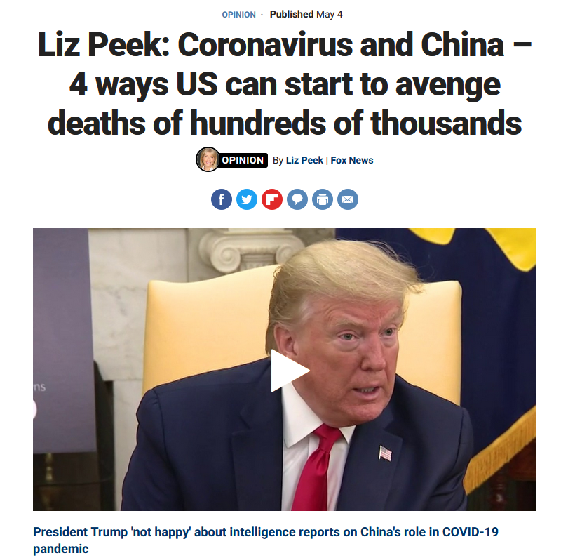 Fox News: Coronavirus and China – 4 ways US can start to avenge deaths of hundreds of thousands