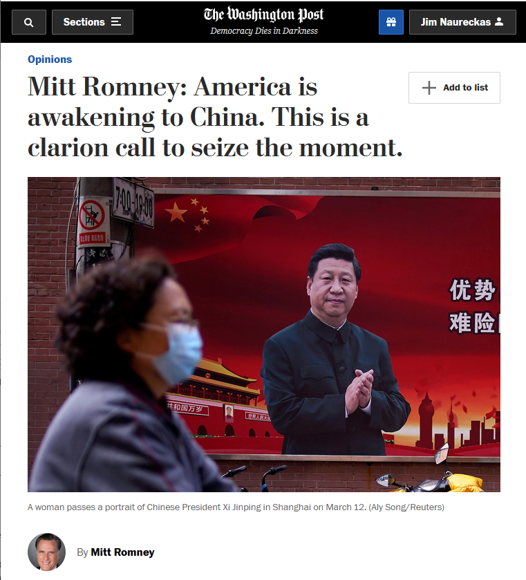 WaPo: America is awakening to China. This is a clarion call to seize the moment.