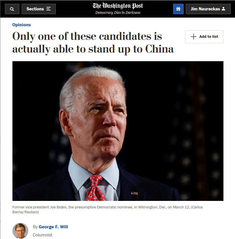 WaPo: Only one of these candidates is actually able to stand up to China