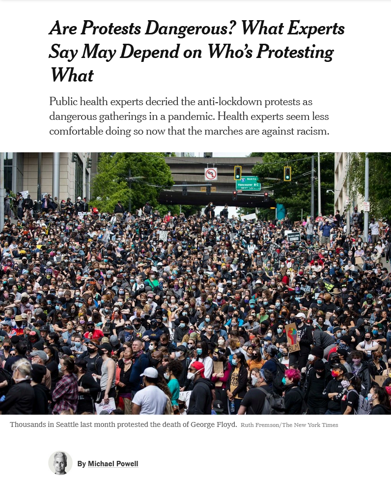 NYT: Are Protests Dangerous? What Experts Say May Depend on Who’s Protesting What