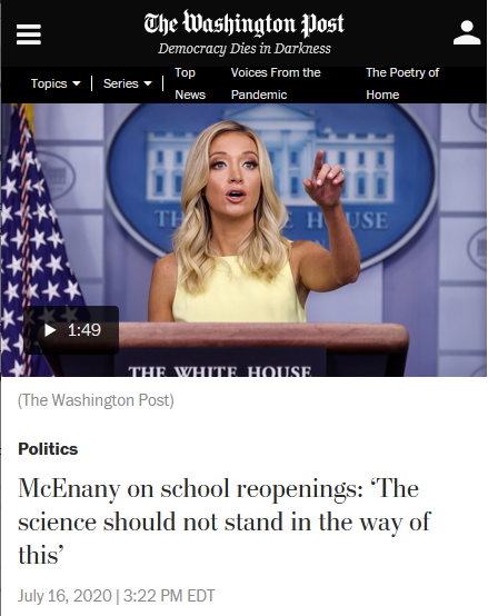 WaPo: McEnany on school reopenings: ‘The science should not stand in the way of this’