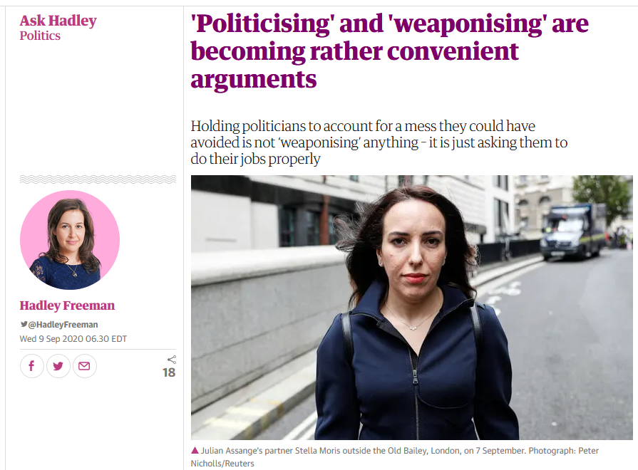 Guardian: 'Politicising' and 'weaponising' are becoming rather convenient arguments