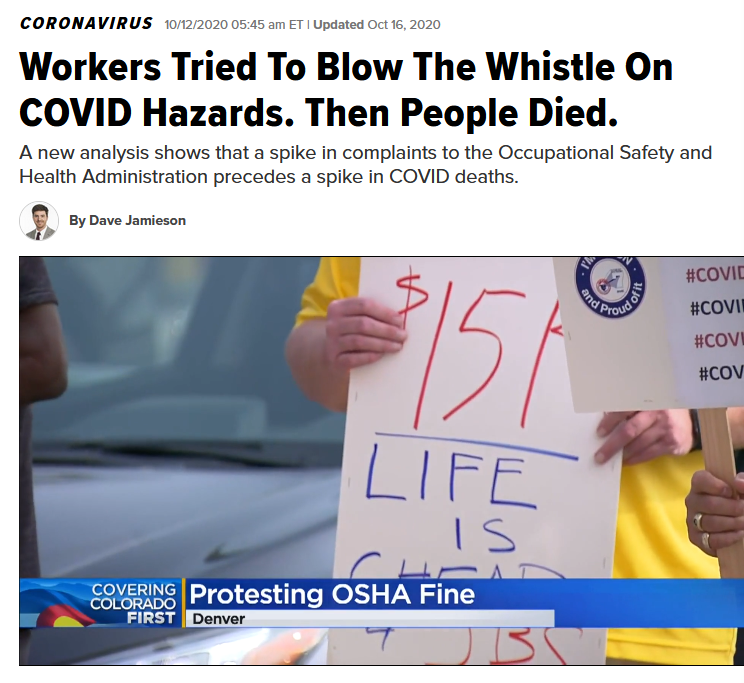 HuffPost: Workers Tried To Blow The Whistle On COVID Hazards. Then People Died.