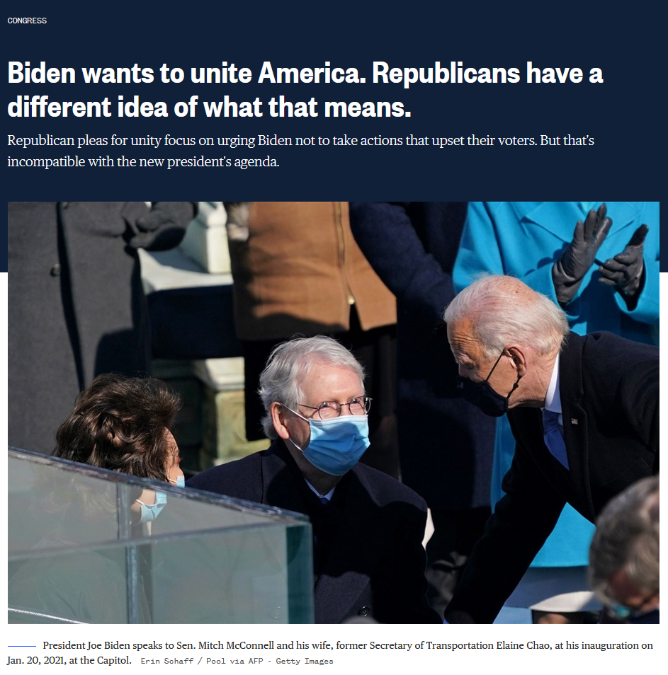 NBC: Biden wants to unite America. Republicans have a different idea of what that means. 