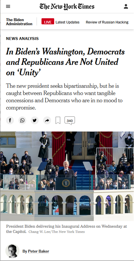 NYT: In Biden’s Washington, Democrats and Republicans Are Not United on ‘Unity’