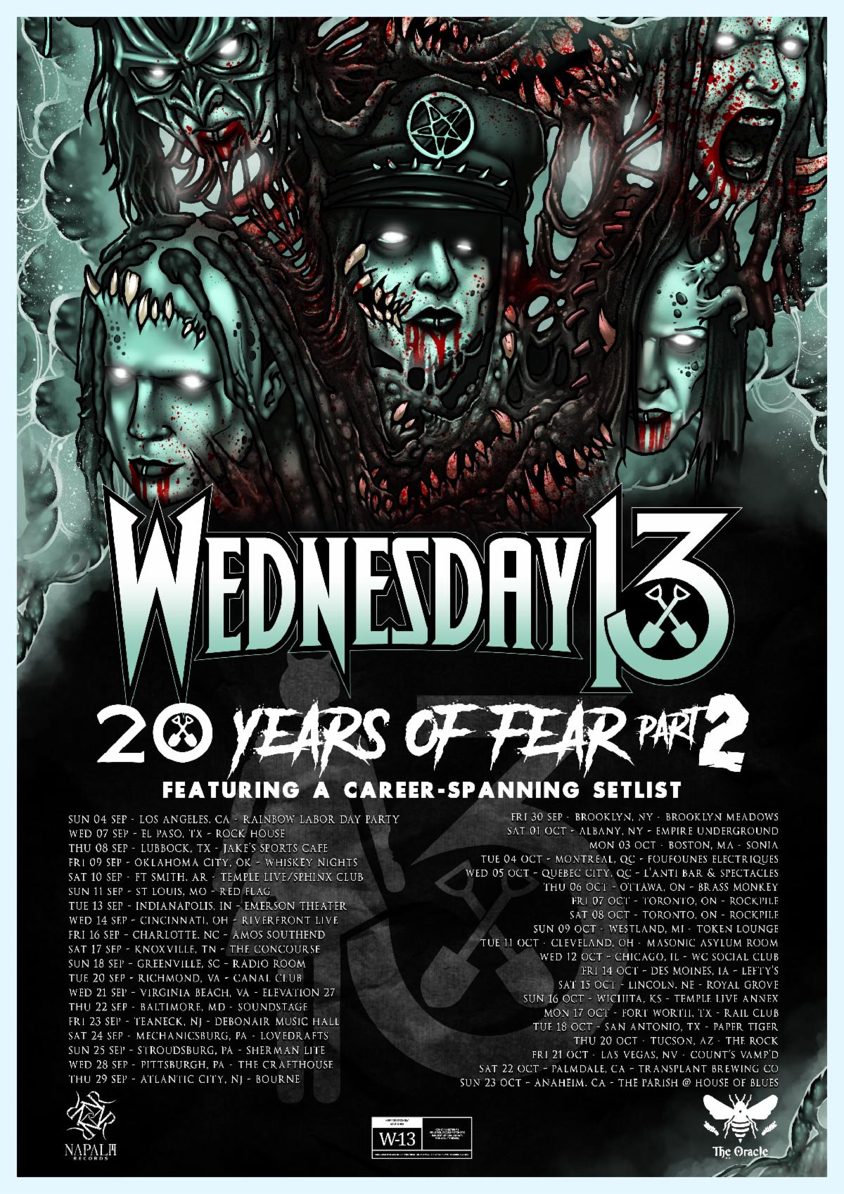 WEDNESDAY 13 To Begin Second Leg of "20 Years of Fear" North American Headline Tour Next Month!