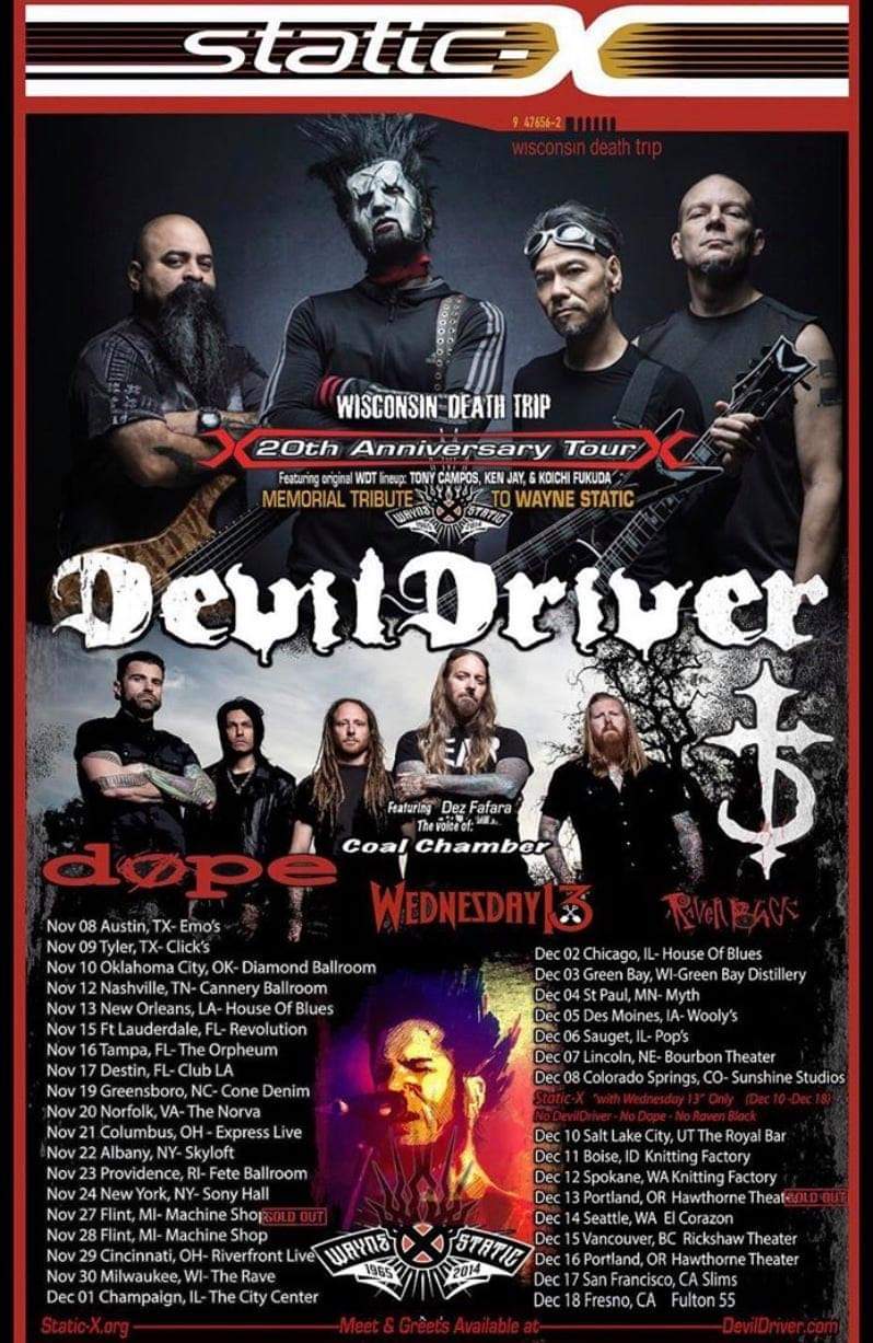 DEVILDRIVER To Embark on Co-Headliner w/ Static-X for 'Wisconsin Death Trip' 20th Anniversary & Memorial Tribute to Wayne Static