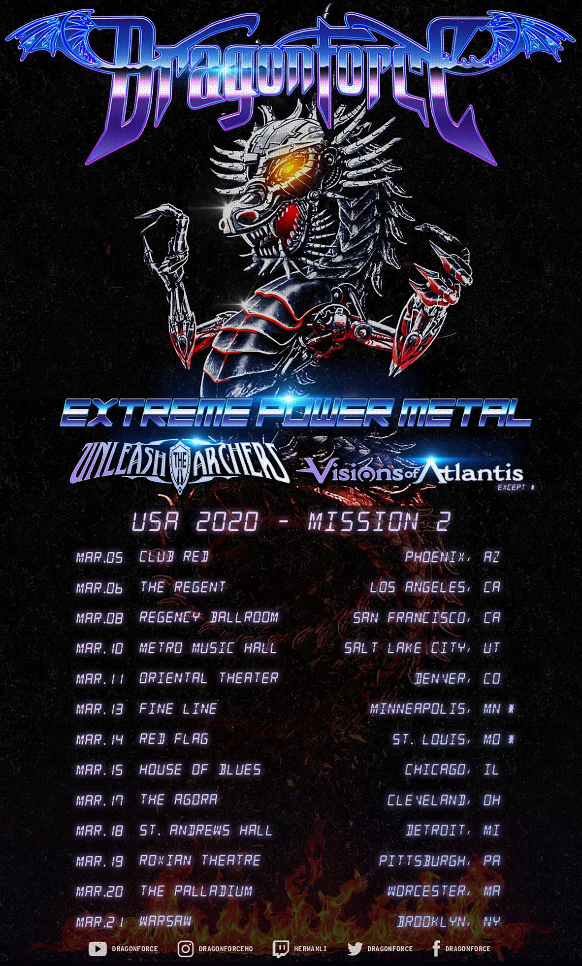 DRAGONFORCE Announces US Headlining Trek With Unleash The Archers And Visions Of Atlantis; Alicia Vigil (Vigil Of War) To Handle Bass/Backing Vocals On Upcoming Tours