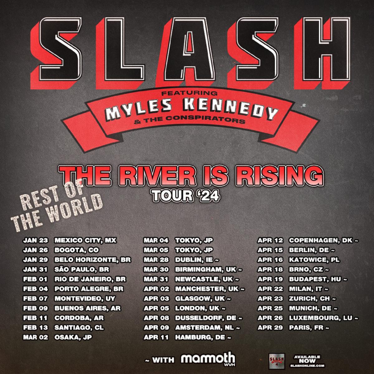 Slash Ft. Myles Kennedy and The Conspirators Announce ‘The River Is Rising-Rest of the World Tour 2024,' Tickets On Sale Friday Oct 20 at 10AM