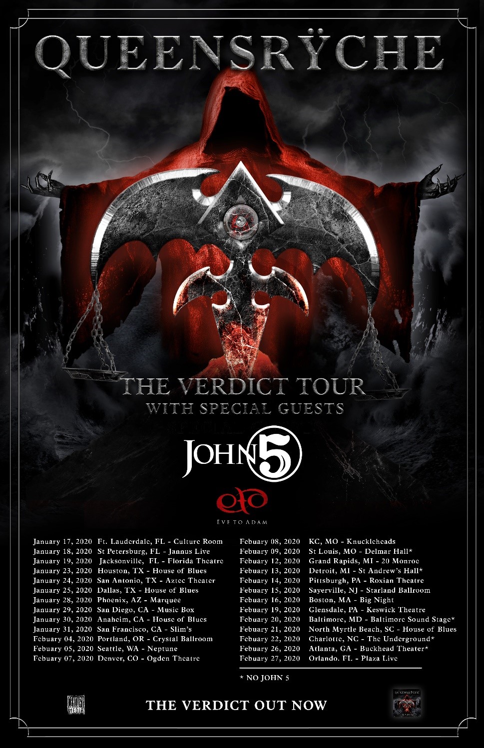 QUEENSRYCHE ANNOUNCES U.S. HEADLINE TOUR WITH SUPPORT FROM JOHN 5 AND EVE TO ADAM