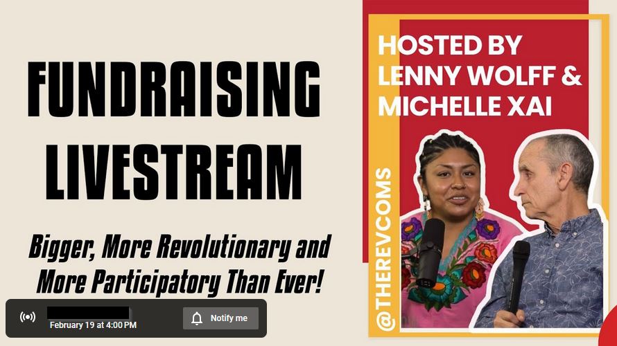 Fundraising livestream hosted by Lenny Wolff and Michelle Xai